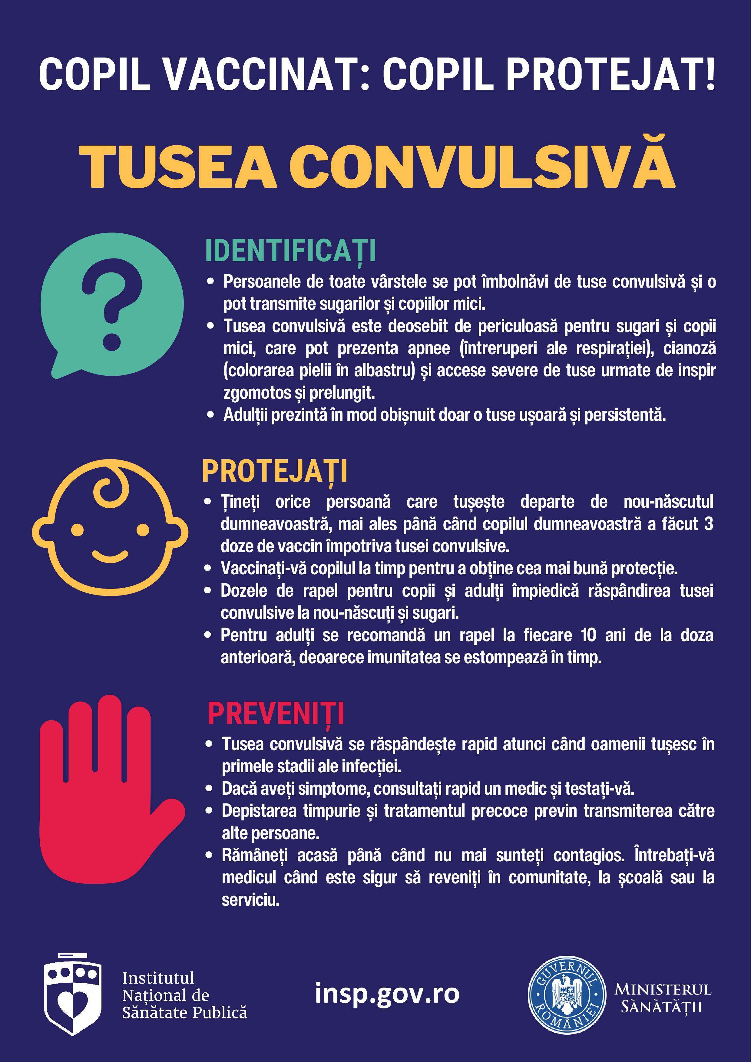 Campania de informare, educare și comunicare „Copil vaccinat: copil protejat!”, martie-aprilie 2025 - poster tuse convulsivă