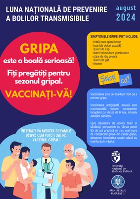 Campania de informare, educare și comunicare „LUNA NAȚIONALĂ DE PREVENIRE A BOLILOR TRANSMISIBILE” - poster Gripa Campania de informare, educare și comunicare „LUNA NAȚIONALĂ DE PREVENIRE A BOLILOR TRANSMISIBILE” - poster Gripa