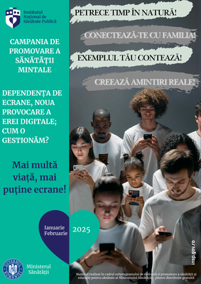 Campania de informare Promovarea sănătății mintale, ianuarie-februarie 2025 - Poster dependenta de ecrane adulti Campania de informare Promovarea sănătății mintale, ianuarie-februarie 2025 - Poster dependenta de ecrane adulti