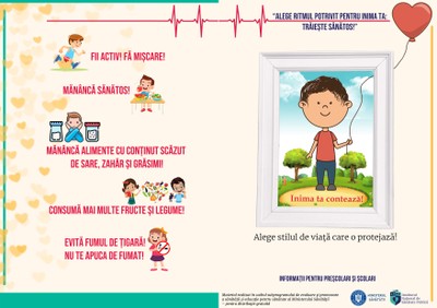 Campania de prevenție a bolilor cardiovasculare „Alege ritmul potrivit pentru inima ta: Trăiește sănătos!”, decembrie 2024 - afiș școlari Campania de prevenție a bolilor cardiovasculare „Alege ritmul potrivit pentru inima ta: Trăiește sănătos!”, decembrie 2024 - afiș școlari