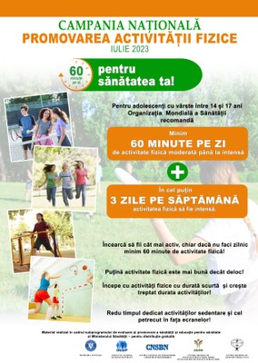 Campania națională „Promovarea activității fizice”, iulie 2023 - poster copii și adolescenți Campania națională „Promovarea activității fizice”, iulie 2023 - poster copii și adolescenți