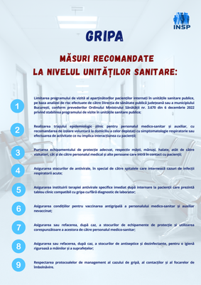 Măsuri recomandate la nivelul unităților sanitare Măsuri recomandate la nivelul unităților sanitare
